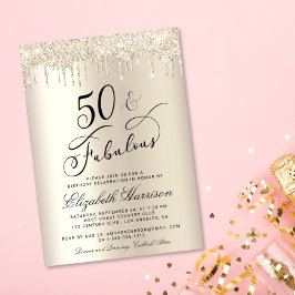 50 Fabulous Glitter Champagne Guld Födelsedagsfest Inbjudningar