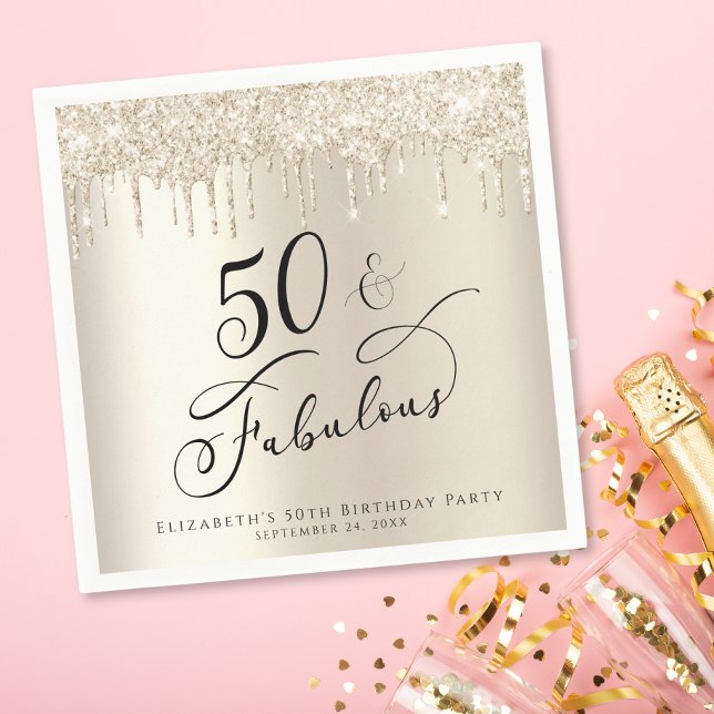 50 Fabulous Glitter Champagne Guld Personlig Pappersservett (Skapare uppladdad)