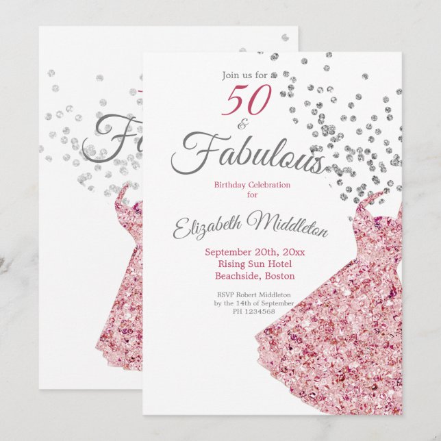 50 Fabulous Glitter Elegant Cocktail Dress Party Inbjudningar (Fram/baksida)