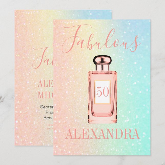 50 Fabulous Glitter Fransk Chic Parfym Monogram Inbjudningar (Fram/baksida)