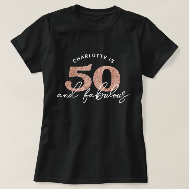 50 Fabulous Glitter Personlig Födelsedagsfest T Shirt (Design framsida)