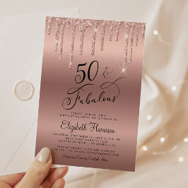50 Fabulous Glitter Ro Guld Födelsedagsfest Inbjudningar