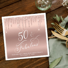 50 Fabulous Glitter Ro Guld Födelsedagsfest Pappersservett