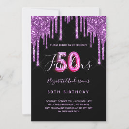 50 & Fabulous glitter som droppar svart lila glam Inbjudningar