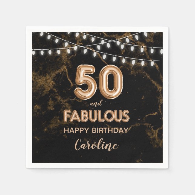 50 & Fabulous Gold Foil Balloons & String Ljus Pappersservett (Framsidan)