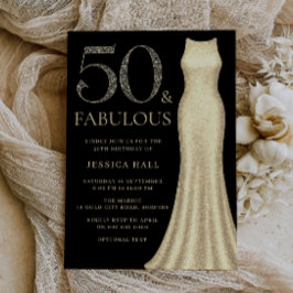 50 & Fabulous Golden Gnistra Dress 50:e födelsedag Inbjudningar