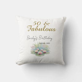 50 & fabulous golden water lotus lily watercolor  kudde