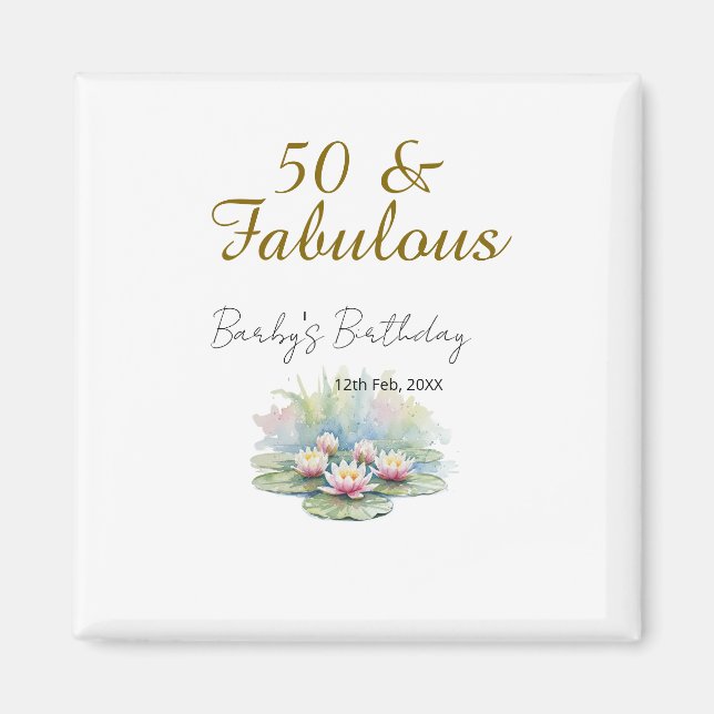 50 & fabulous golden water lotus lily watercolor  magnet (Framsidan)