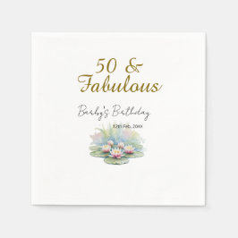 50 & fabulous golden water lotus lily watercolor  pappersservett