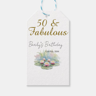 50 & fabulous golden water lotus lily watercolor  presentetikett