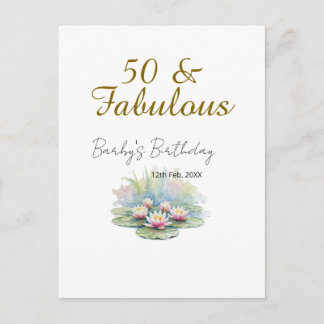 50 & fabulous golden water lotus lily watercolor  vykort