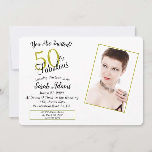 50 & Fabulous Guld 50:e Födelsedagsfestens foto Inbjudningar (Framsida)