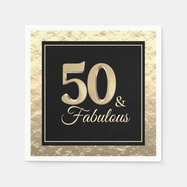 50 & Fabulous Guld Birthday Pappersservett (Framsidan)