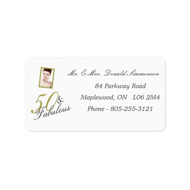 50 & Fabulous Guld Birthday Returadress Adressetikett (Framsidan)