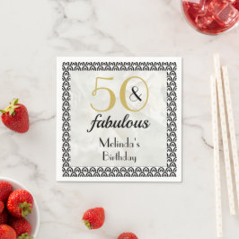 50 & Fabulous Guld & Black Marble Birthday Napkins Pappersservett