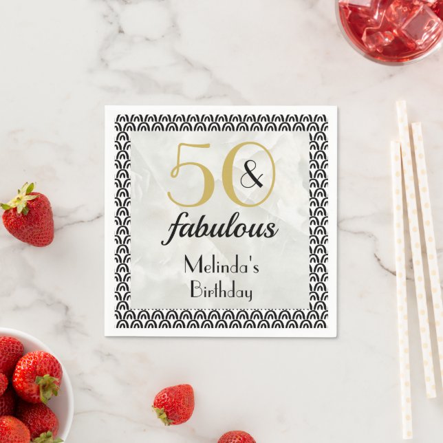 50 & Fabulous Guld & Black Marble Birthday Napkins Pappersservett (Insitu)