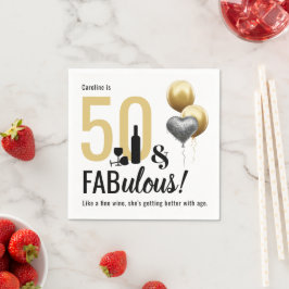 50 & Fabulous Guld & Black Modern Birthday Pappersservett