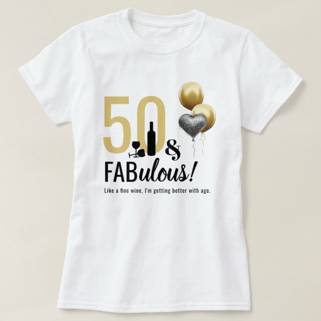 50 & Fabulous Guld & Black Modern Birthday T Shirt (Design framsida)