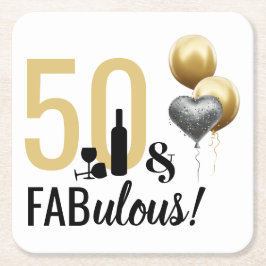 50 & Fabulous Guld & Black Modern Birthday Underlägg Papper Kvadrat