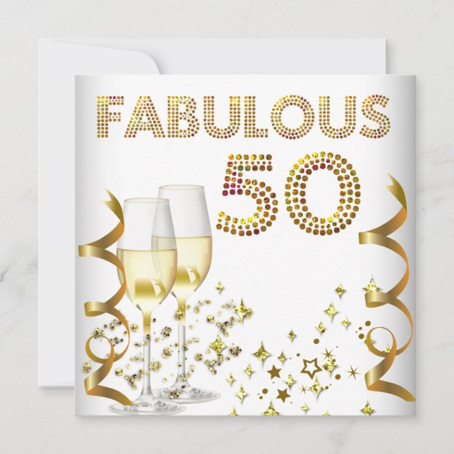 50 Fabulous Guld Champagne Födelsedagsfest Inbjudningar (Framsida)