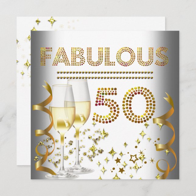 50 Fabulous Guld Champagne Inbjudningar (Fram/baksida)