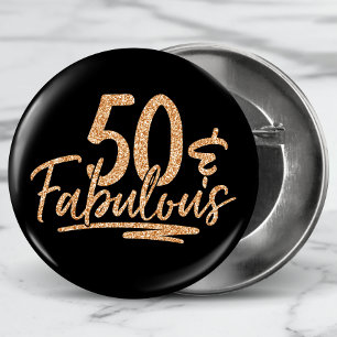50 & Fabulous Guld Glitter 50:e födelsedag Gnistra Knapp