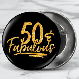 50 & Fabulous Guld Glitter 50:e födelsedag Gnistra Knapp