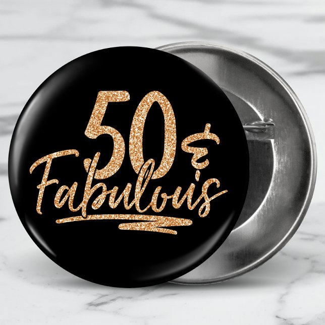 50 & Fabulous Guld Glitter 50:e födelsedag Gnistra Knapp (Skapare uppladdad)