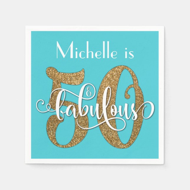50 & Fabulous Guld Glitter Birthday Turcos Pappersservett (Framsidan)