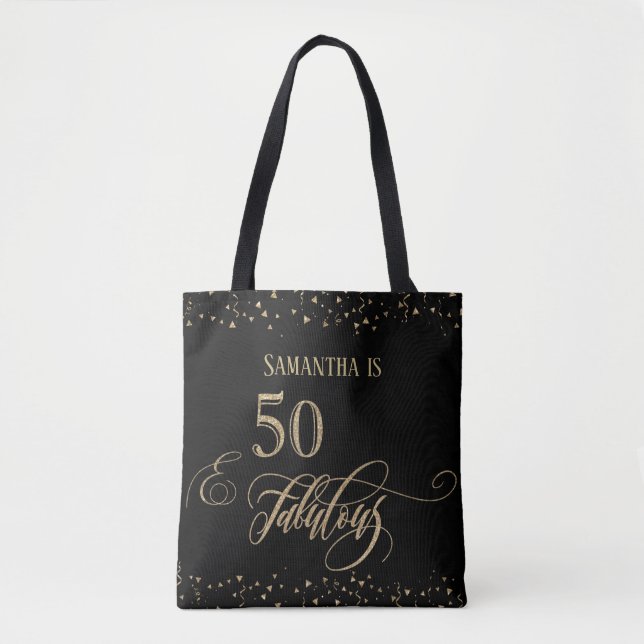 50 & Fabulous Guld Glitter Confetti, svart Tygkasse (Framsida)