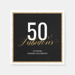 50 & Fabulous Guld Glitter Födelsedagsfest Pappersservett