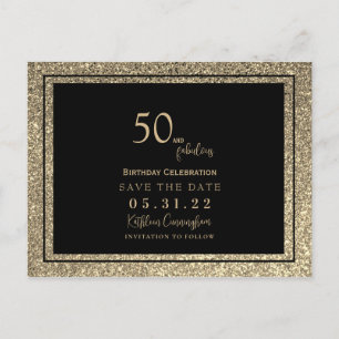 50 & Fabulous Guld Glitter Glam Spara datumet Vykort