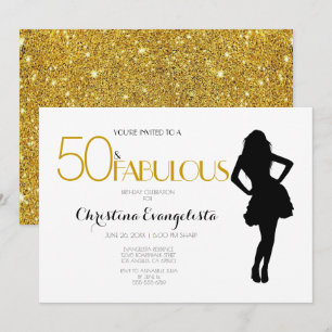 50 & Fabulous Guld Glitter med Modern Silhouette Inbjudningar