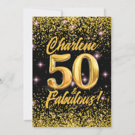 50 Fabulous Guld Glitter Rosa Stars 50:e födelseda Inbjudningar