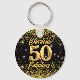 50 Fabulous Guld Glitter Rosa Stars 50:e födelseda Nyckelring