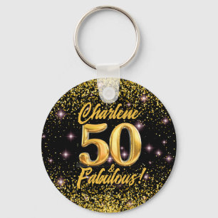 50 Fabulous Guld Glitter Rosa Stars 50:e födelseda Nyckelring