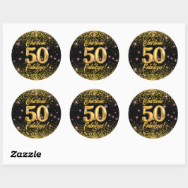 50 Fabulous Guld Glitter Rosa Stars 50:e födelseda Runt Klistermärke