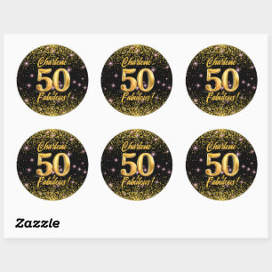 50 Fabulous Guld Glitter Rosa Stars 50:e födelseda Runt Klistermärke