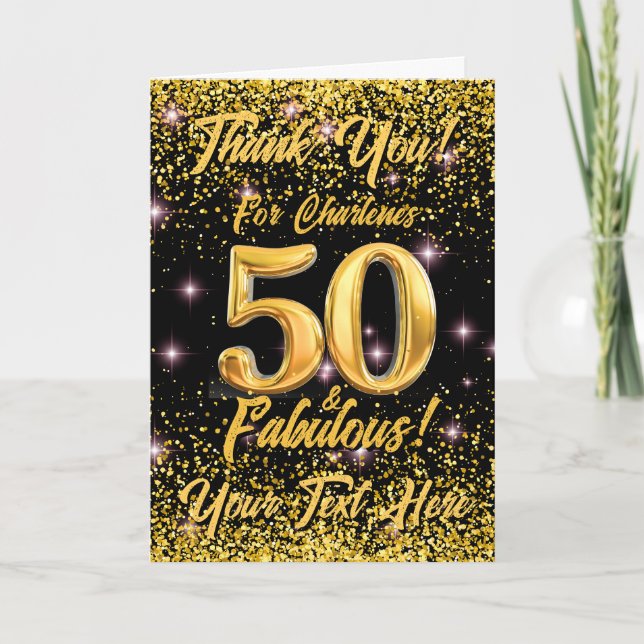 50 Fabulous Guld Glitter Rosa Stars 50:e födelseda Tack Kort (Framsida)