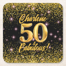 50 Fabulous Guld Glitter Rosa Stars 50:e födelseda Underlägg Papper Kvadrat