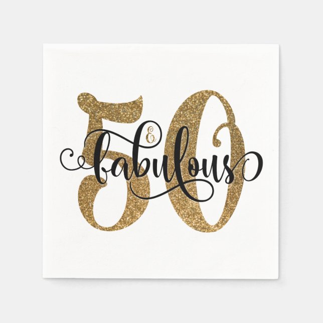 50 & Fabulous Guld Glitter Typography Birthday 2 Pappersservett (Framsidan)