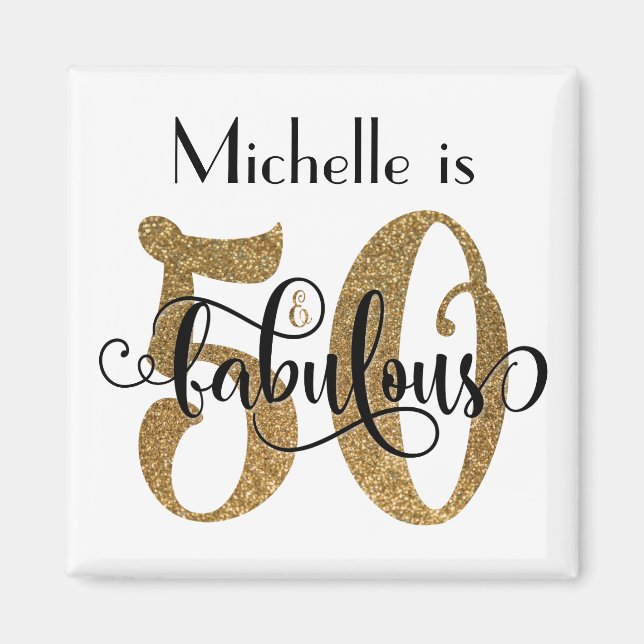 50 & Fabulous Guld Glitter Typography Birthday Magnet (Framsidan)