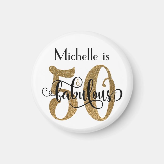 50 & Fabulous Guld Glitter Typography Birthday Magnet (Framsidan)