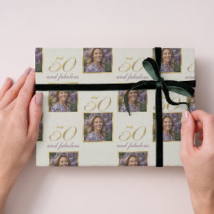 50 & Fabulous Guld Photo Porträtt Birthday Presentpapper
