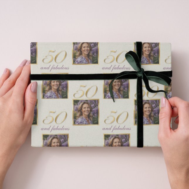 50 & Fabulous Guld Photo Porträtt Birthday Presentpapper (Skapare uppladdad)