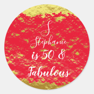 50 & Fabulous Guld Red Glitter Monogram Initialer Runt Klistermärke