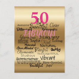 50 & Fabulous Guld Rosa Black Birthday Typography Inbjudan Vykort