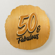 50 & Fabulous Guld Round Pillow