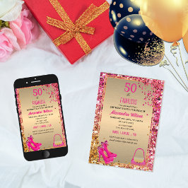 50 & Fabulous Guld Shock rosa Glittery-Högklackar Inbjudningar