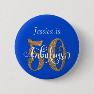 50 & Fabulous Guld Typography Royal Blue Knapp